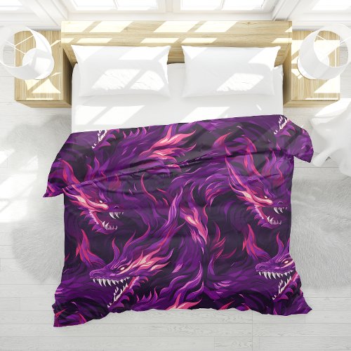 Fantasy Purple Dragons Pattern Duvet Cover