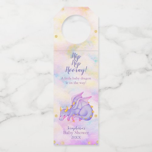 Fantasy Purple Girls Dragon Baby Shower Bottle Hanger Tag