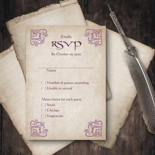 Fantasy Purple Medieval Dragon Fire Wedding RSVP Card
