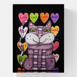 Fantasy Purple Striped Cat Candy Valentine Hearts Paperweight