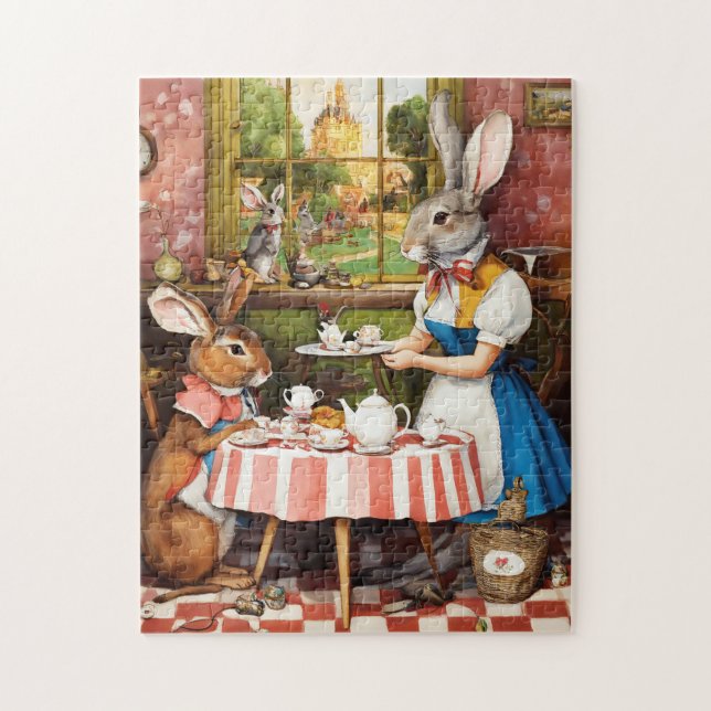 Fantasy Rabbit Tea Party Animal Jigsaw Puzzle (Vertical)
