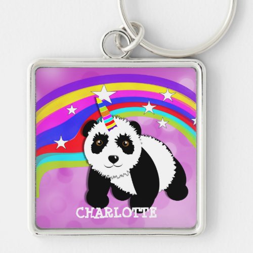 Fantasy Rainbow Panda Unicorn Cute Personalized Keychain