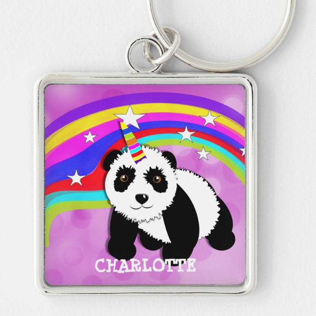 Fantasy Rainbow Panda Unicorn Cute Personalized Keychain (Front)