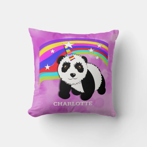 Fantasy Rainbow Panda Unicorn Cute Personalized  Throw Pillow