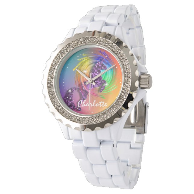 Fantasy Rainbow Unicorn Personalized Watch (Angled)