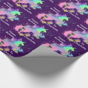 Fantasy Rainbow Unicorn Personalized Wrapping Paper