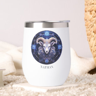 Fantasy Ram Zodiac Symbol Celestial Galaxy Aries Thermal Wine Tumbler