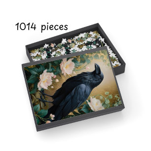 Fantasy Raven & Bloom – Enchanted Mystical Art Jigsaw Puzzle