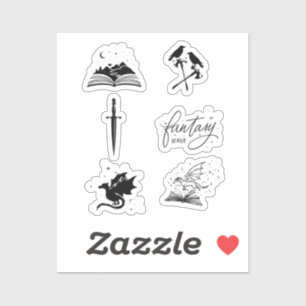 Fantasy reader collection with dagger dragon book sticker