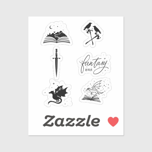 Fantasy reader collection with dagger dragon book sticker (Sheet)