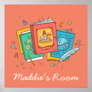 Fantasy reading book cute kids room poster