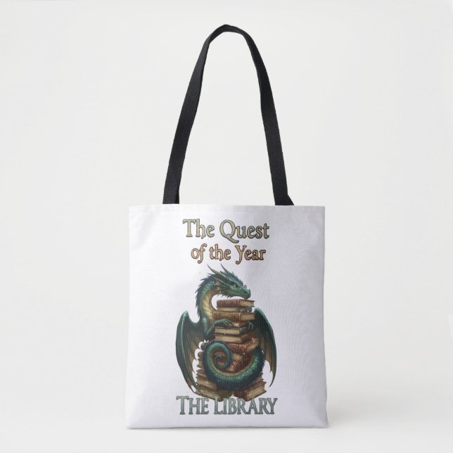 Fantasy Reading Dragon Librarian | The Quest of th Tote Bag (Front)