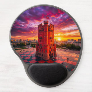 Fantasy Red Chess Castle Building On Checkerboard  Gel Mouse Pad