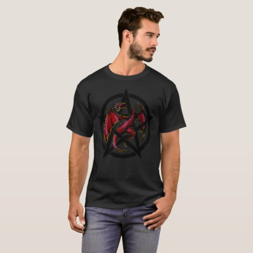 Fantasy Red Dragon Pentacle Graphic Tee