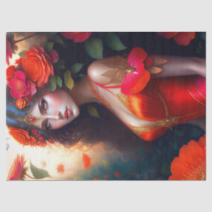 Fantasy Red Fairy Red Flowers Decoupage Tissue Paper