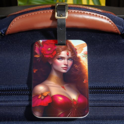 Fantasy Red Fairy Red Flowers Luggage Tag