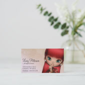 Fantasy Red Hair Asian Style Girl Business Card 2 (Standing Front)