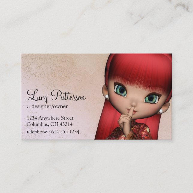 Fantasy Red Hair Asian Style Girl Business Card 2 (Front)