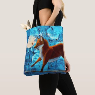 Fantasy Red Kitsune Fox Illustration Tote Bag