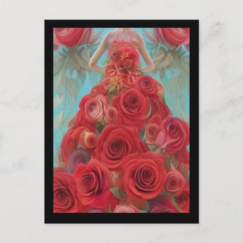Fantasy Red Roses Wedding Dress Goth Bride Diva Postcard