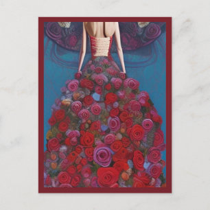 Fantasy Red Roses Wedding Dress Goth Bride Diva Postcard