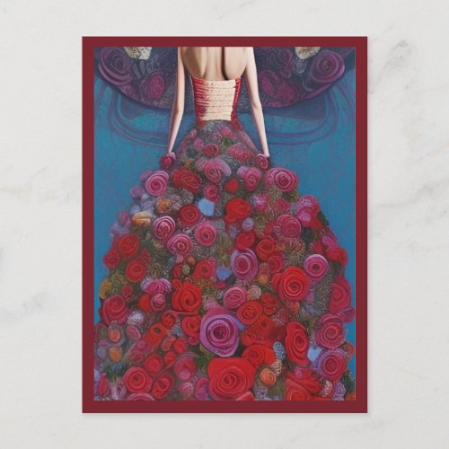 Fantasy Red Roses Wedding Dress Goth Bride Diva Postcard