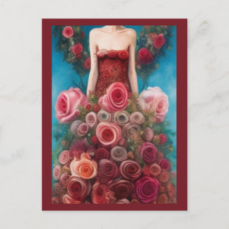 Fantasy Red Roses Wedding Dress Goth Bride Postcar Postcard