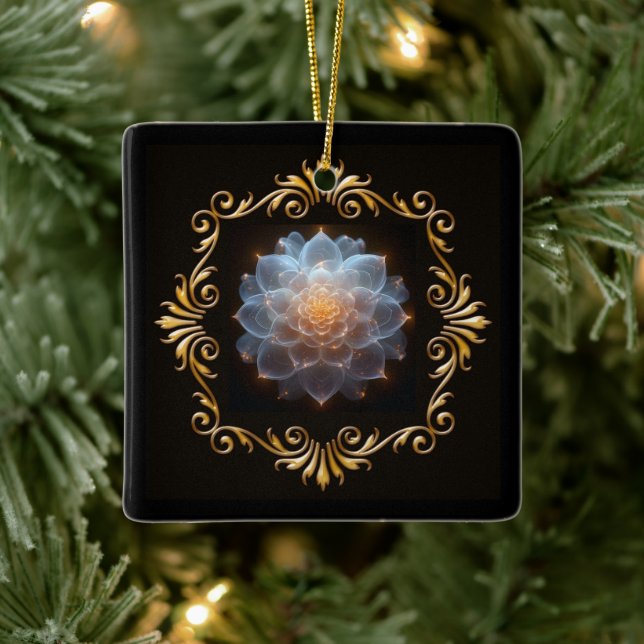 Fantasy Romantic Flower and Gold Frame Ceramic Ornament (Tree)