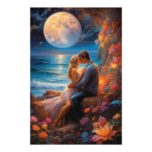  Fantasy Romantic Full Moon AP51 Couple  Photo Print
