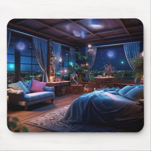 Fantasy room in the night  mouse pad