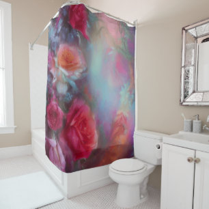 Fantasy Roses Painted In Peach Vintage Botanica Shower Curtain