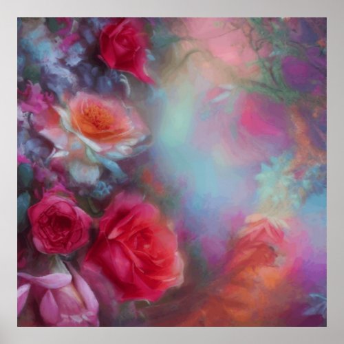 Fantasy Roses Painted In Peach Vintage Botanical Poster