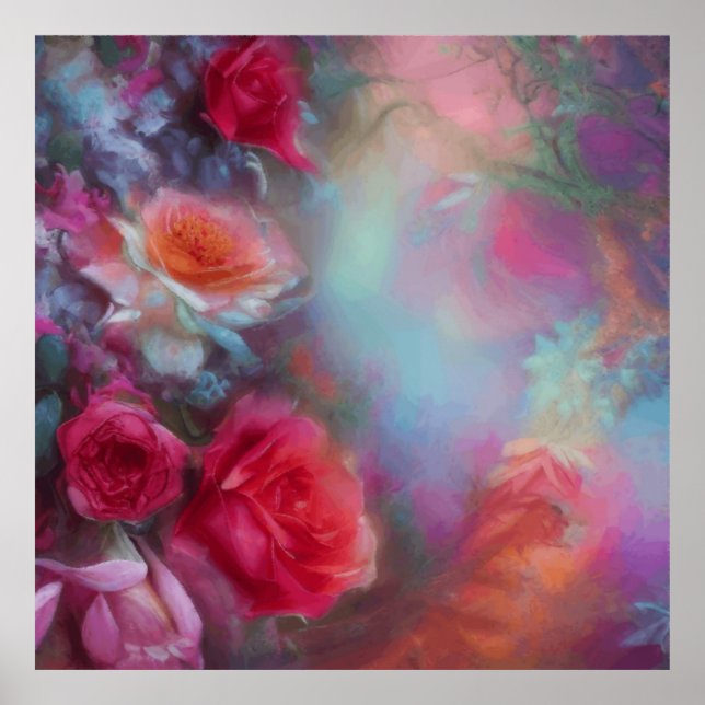 Fantasy Roses Painted In Peach Vintage Botanical Poster (Front)