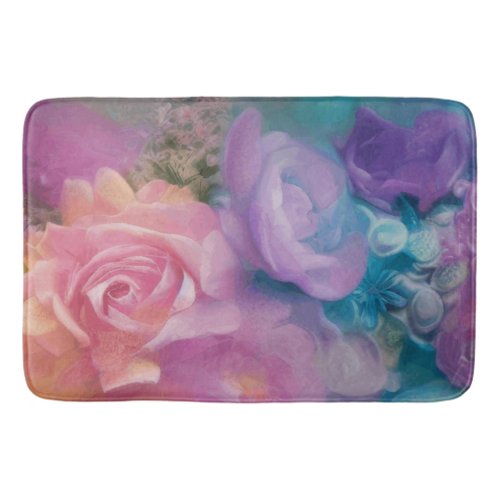 Fantasy Roses Painted In Pink And Purple Vintage  Bath Mat