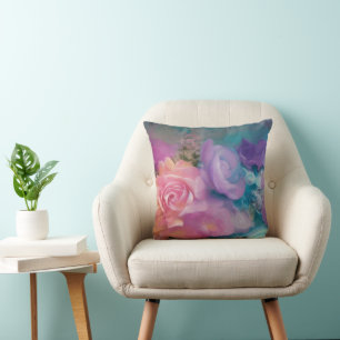 Fantasy Roses Painted In Pink And Purple Vintage Throw Pillow