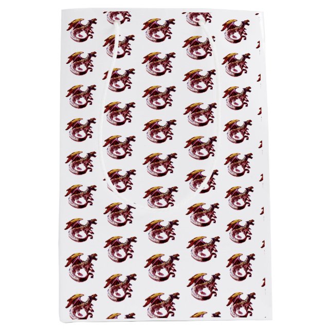 Fantasy Ruby Red Dragon on White Medium Gift Bag (Front)