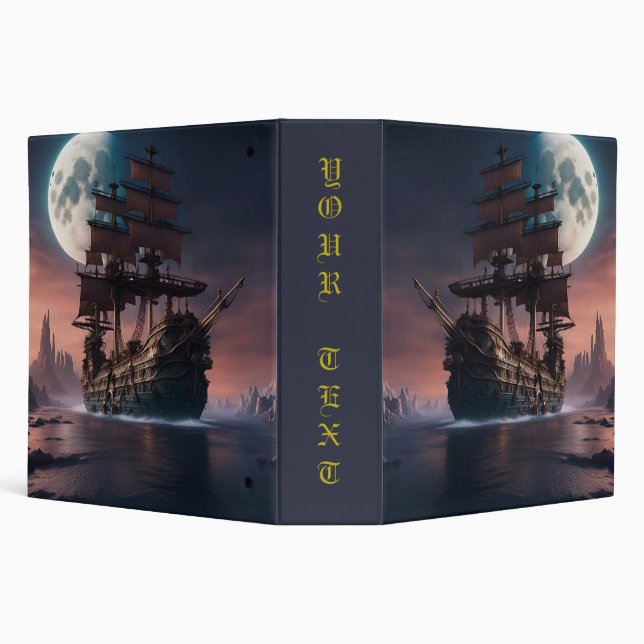 Fantasy Sailing Ship under a Full Moon 3 Ring Binder (Background)