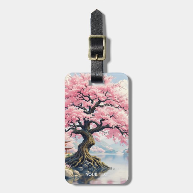 Fantasy Sakura Temples Lake Luggage Tag (Front Vertical)