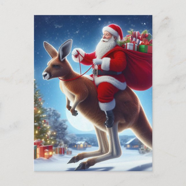 Fantasy Santa and a Kangaroo Postcard (Front)