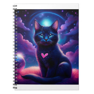Fantasy Scene Black Kitten Beautiful Blue Eyes Notebook