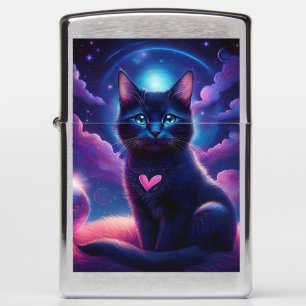 Fantasy Scene Black Kitten Beautiful Blue Eyes Zippo Lighter