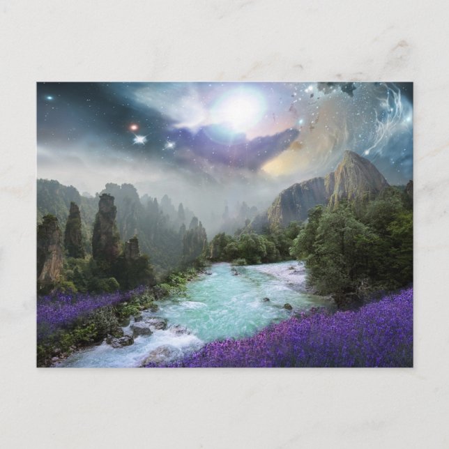 Fantasy Scenic Landscape with Rivers and Mountains Postcard (Front)