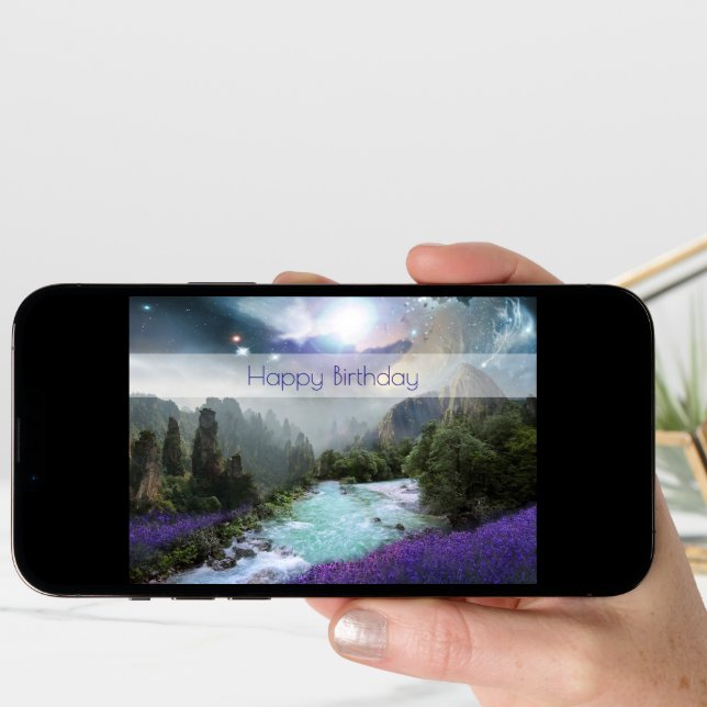 Fantasy Scenic Nature Landscape Happy Birthday Card (Front Digital)