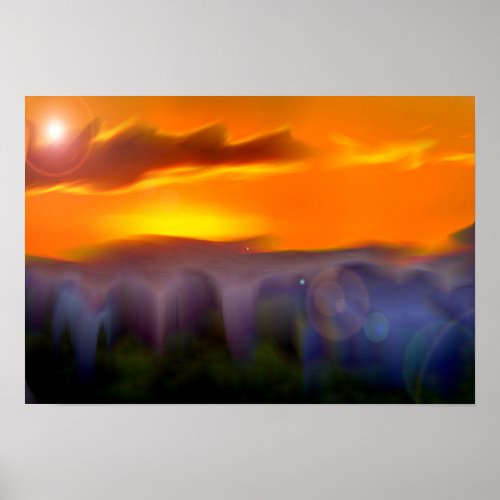 Fantasy Sci_fi Abstract Landscape with Sunset Poster