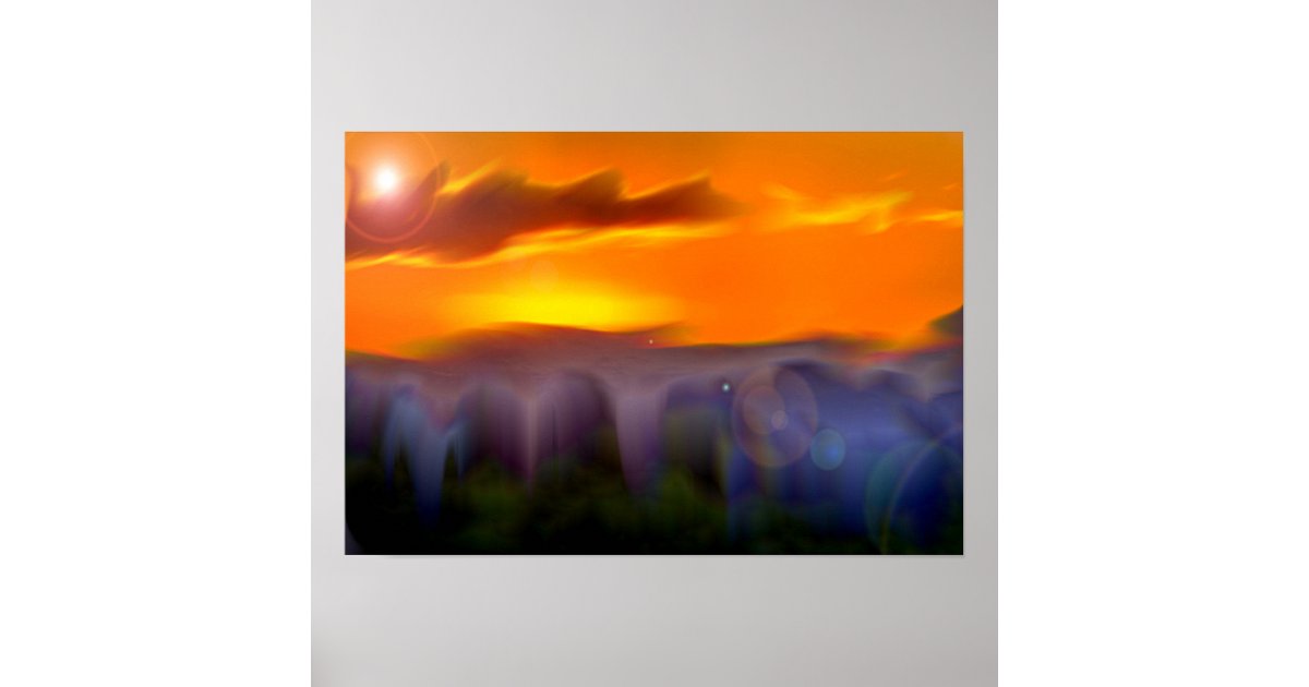 Fantasy Sci-fi Abstract Landscape with Sunset Poster | Zazzle