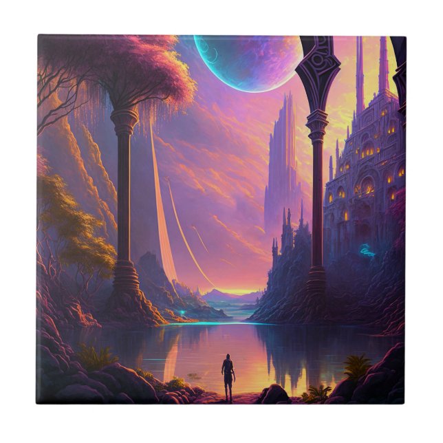 Fantasy Science Fiction Landscape Ceramic Tile (Front)