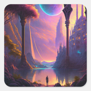 Fantasy Science Fiction Landscape Square Sticker
