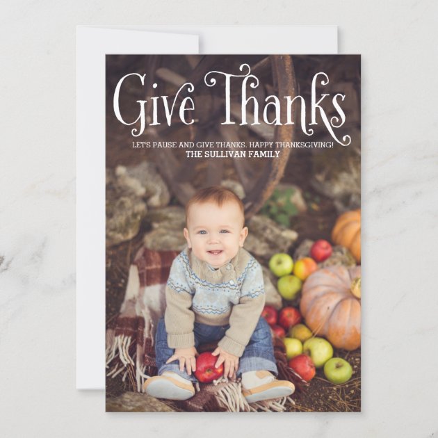 Fantasy Script Give Thanks Thanksgiving Photo Card
