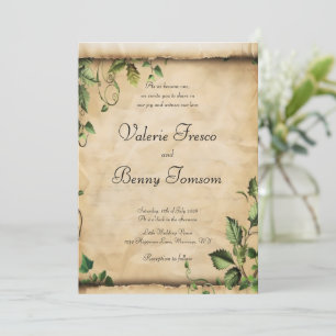 Fantasy Scroll Green Leaves Invitation
