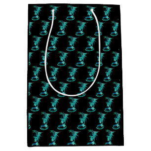 Fantasy Sea Blue Dragon Black Medium Customizable Gift Bag